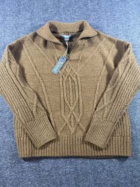 Natural Reflections Cable Knit 1/4 Zip Pullover Sweater in Toasted Coconut